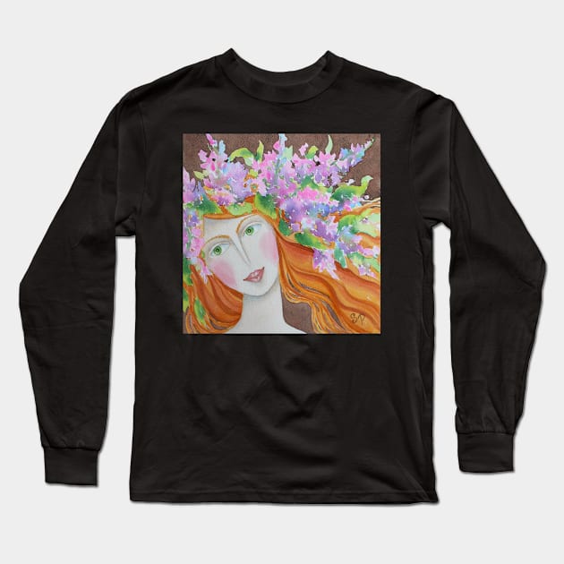 Lilac Crown Watercolor Painting Long Sleeve T-Shirt by SvitlanaProuty